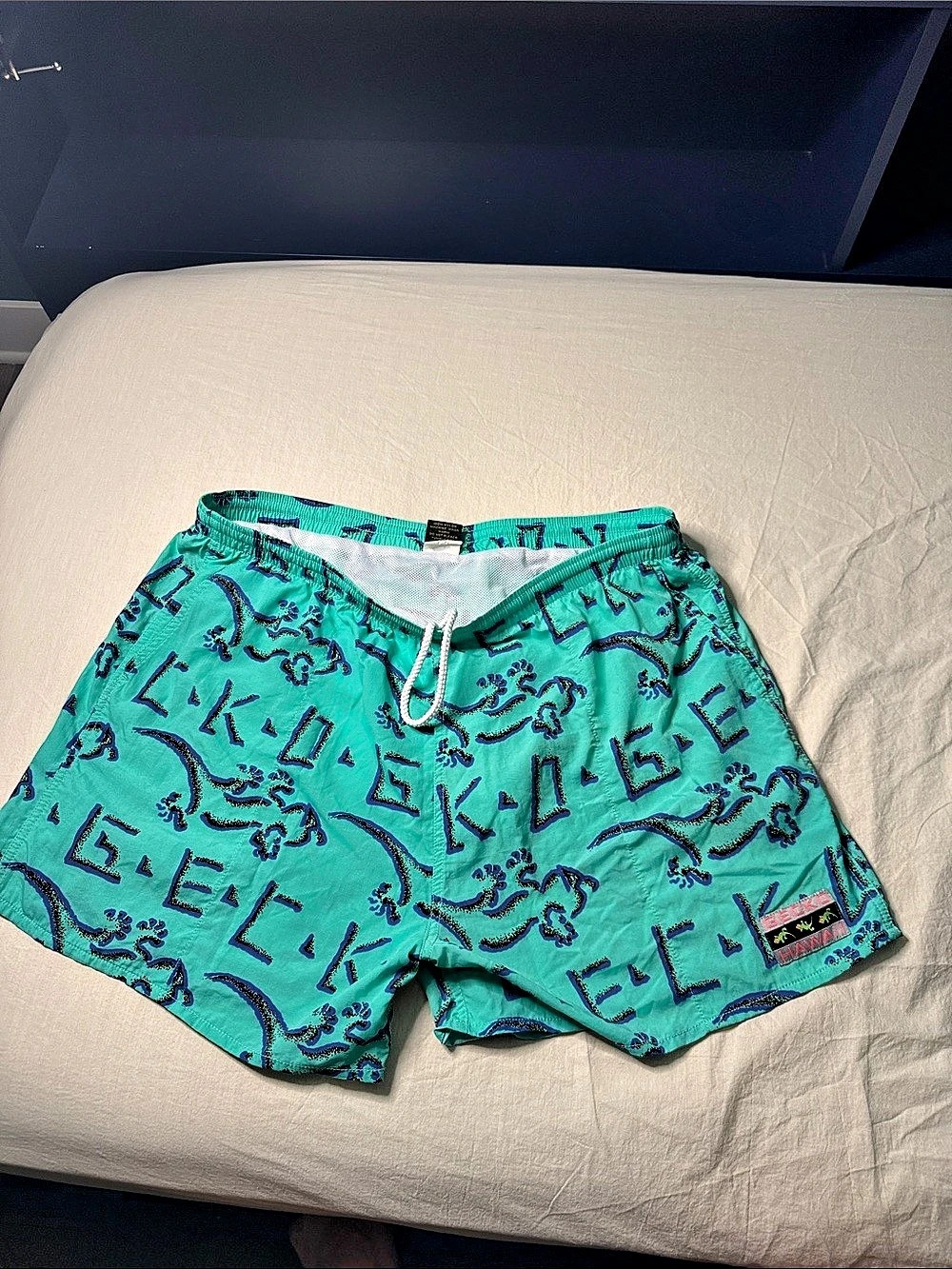 Gecko Hawaii Men's Swim Trunks Geometric Green & Blue XXXLarge